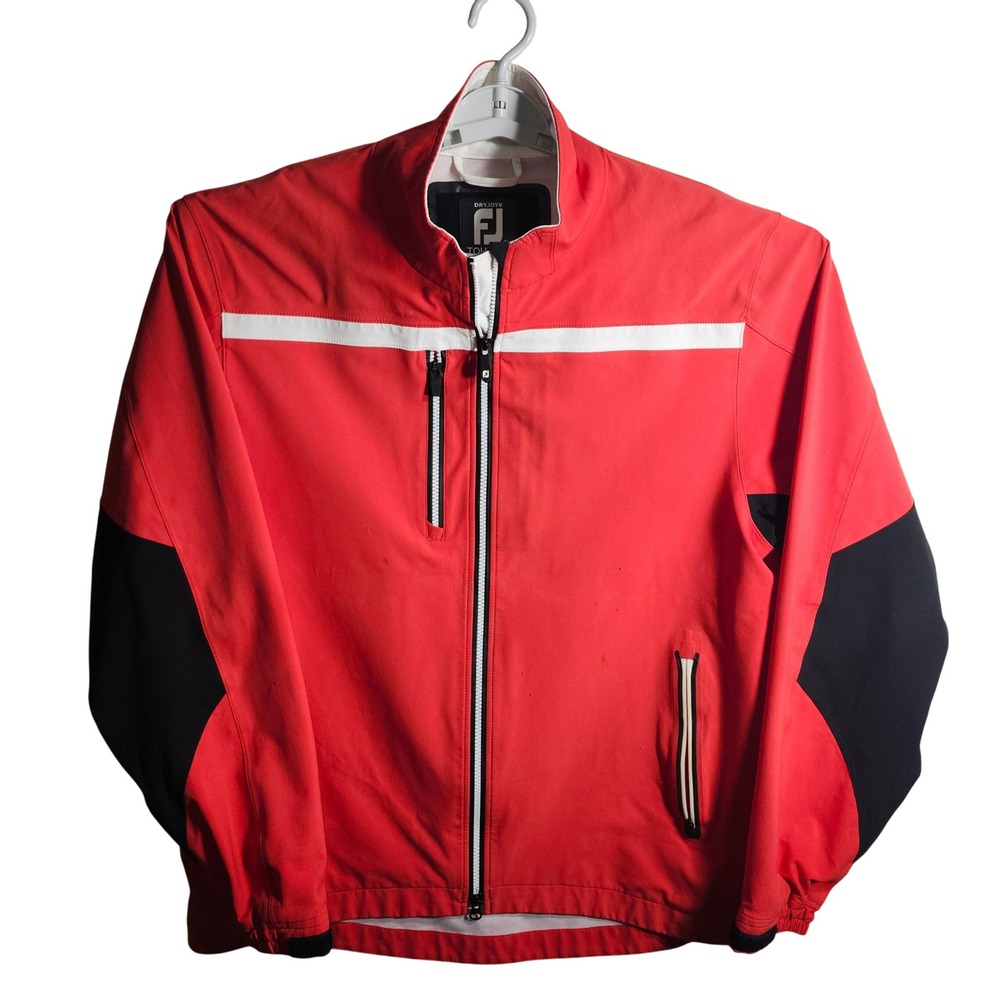 FootJoy DryJoys TourXP Golf Jacket Mens L Red Black White Full Zip **Flaws Read
